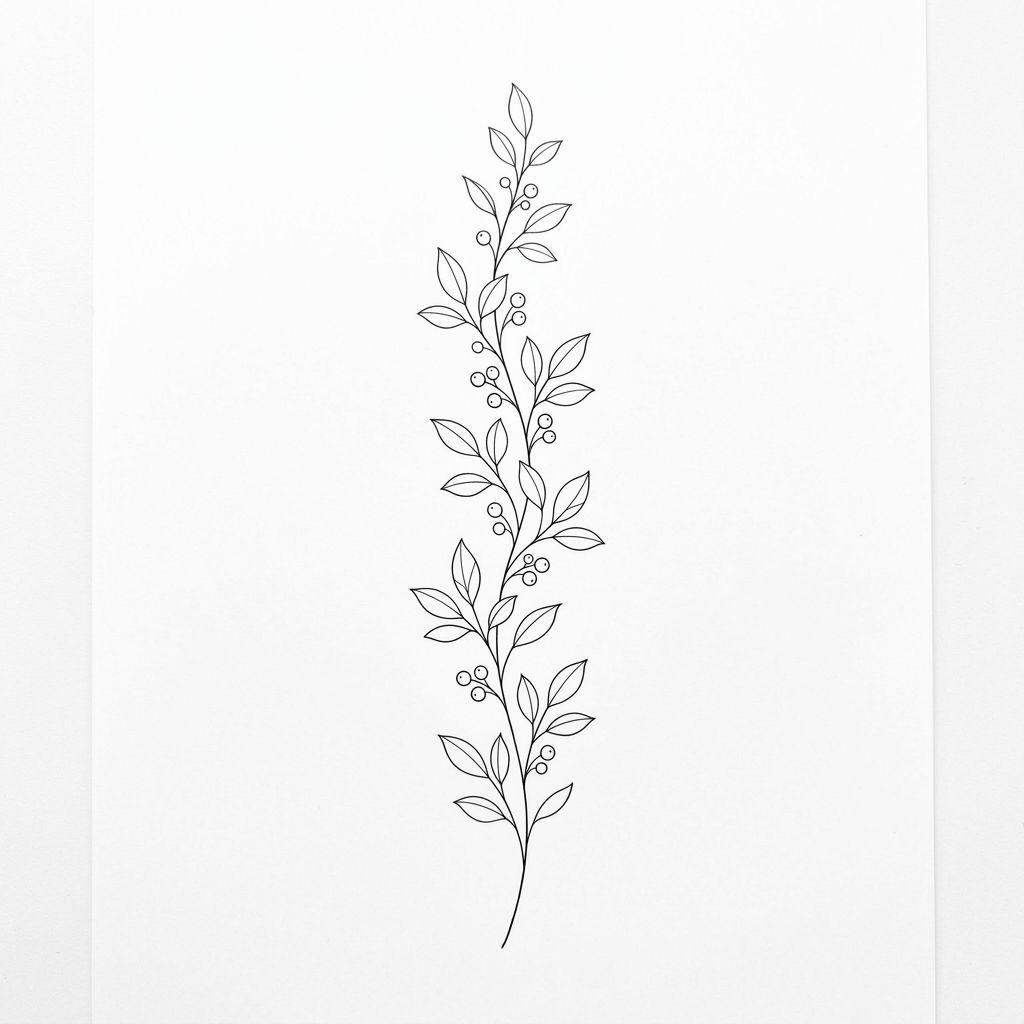 idée tatouage avant-bras branche minimaliste verticale, design sur fond blanc