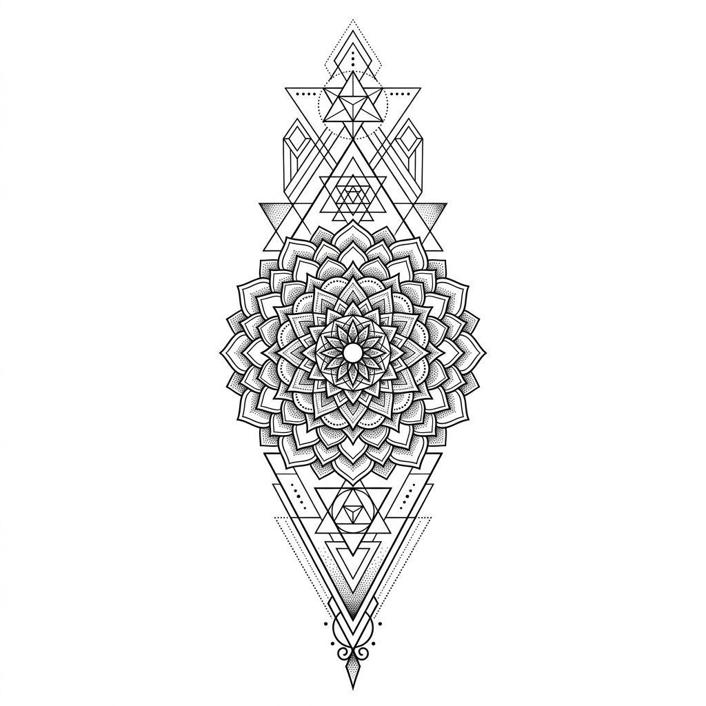 idée tatouage avant-bras mandala géométrique, design sur fond blanc