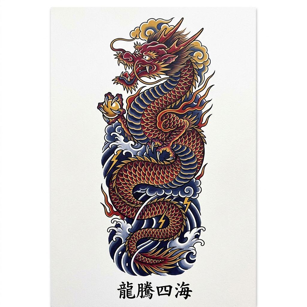 idée tatouage avant-bras dragon japonais, design sur fond blanc