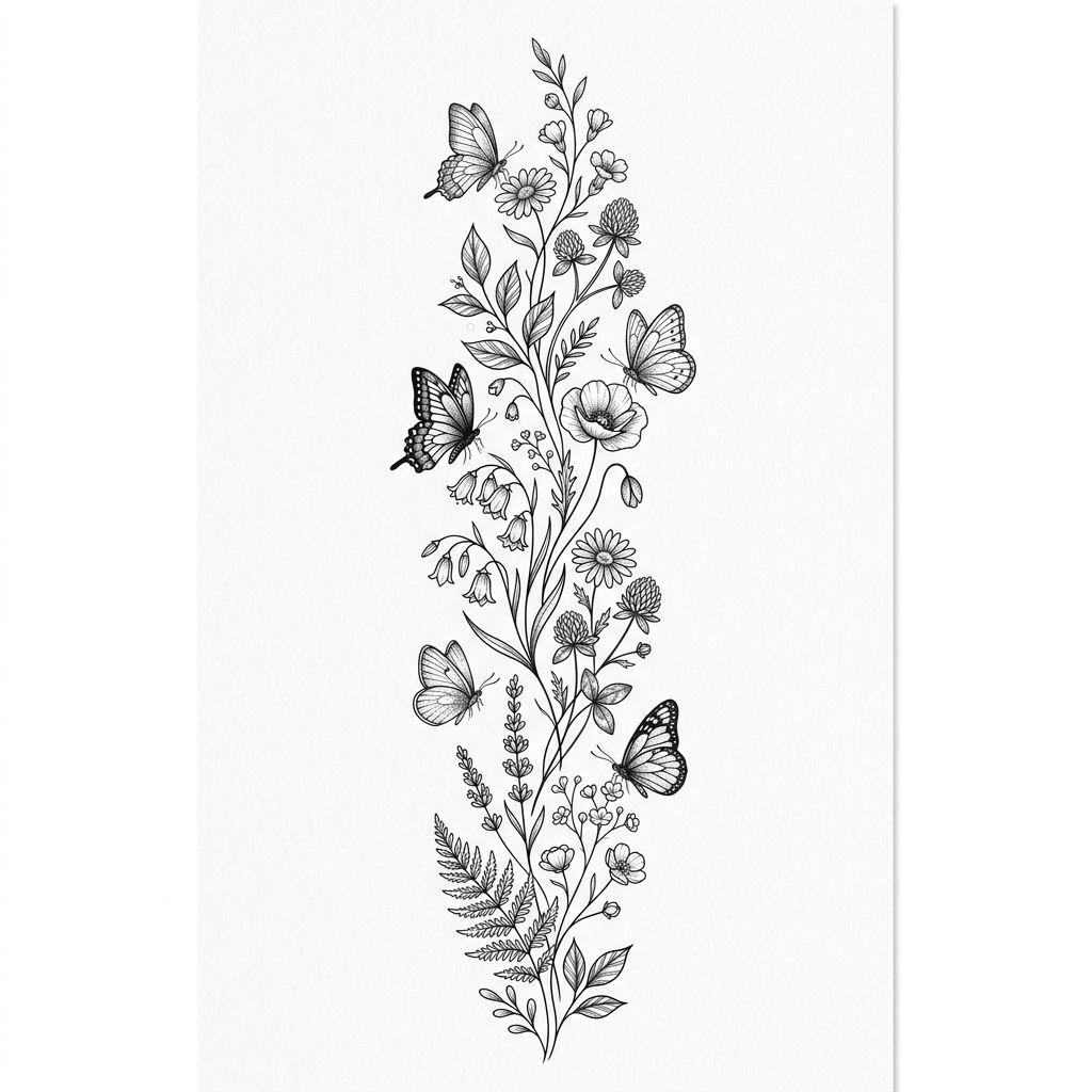 idée tatouage avant-bras branche florale, design sur fond blanc