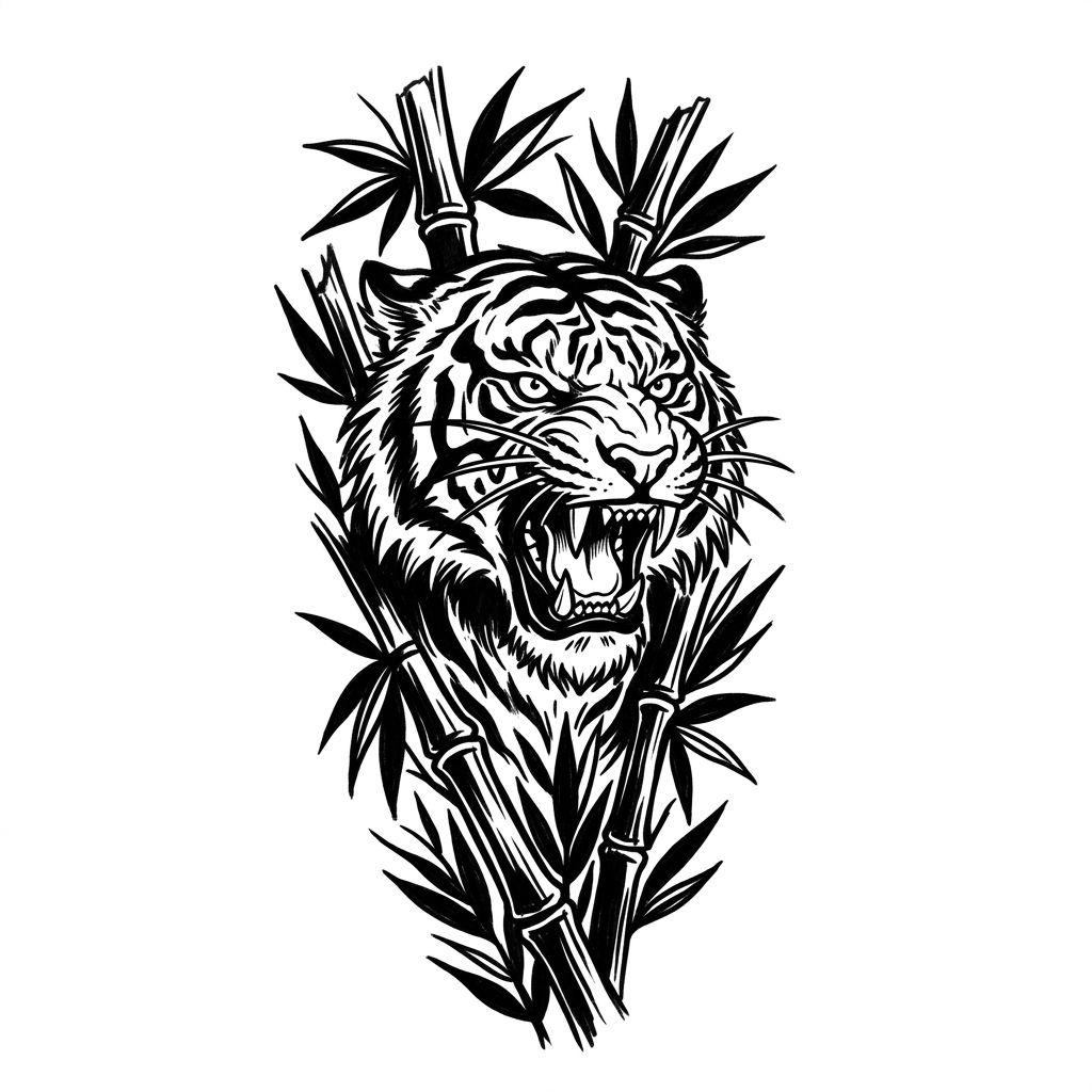 idée tatouage avant-bras tigre puissant, design sur fond blanc