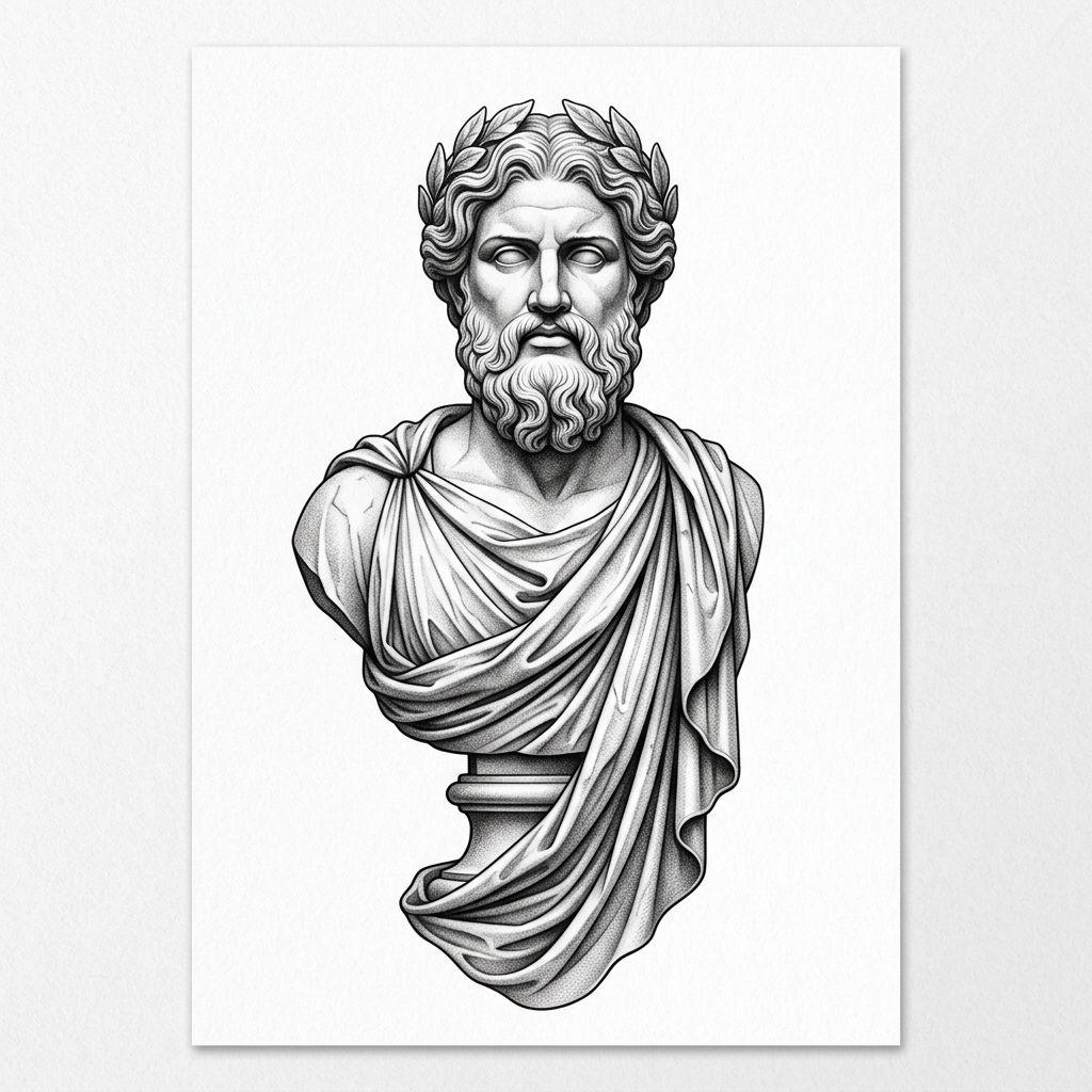 idée tatouage avant-bras statue grecque, design sur fond blanc