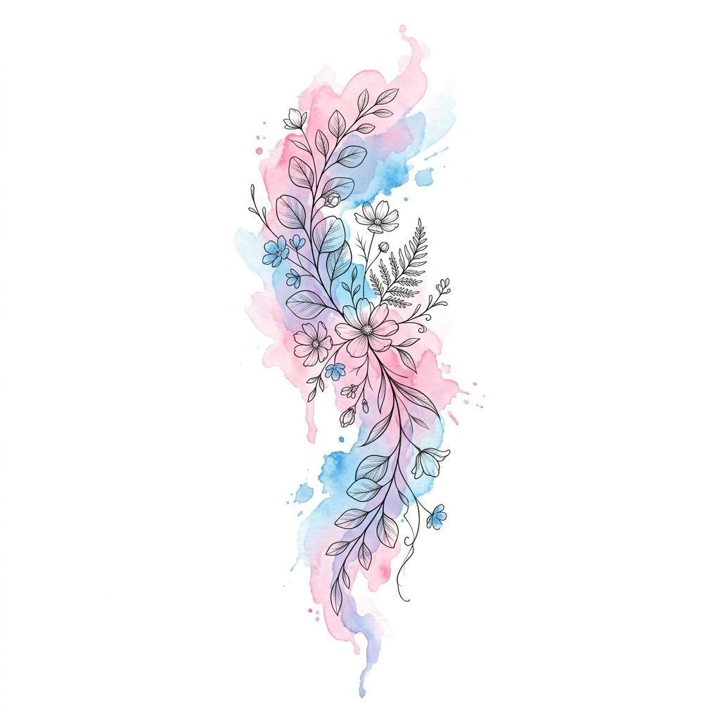idée tatouage avant-bras aquarelle abstraite, design sur fond blanc