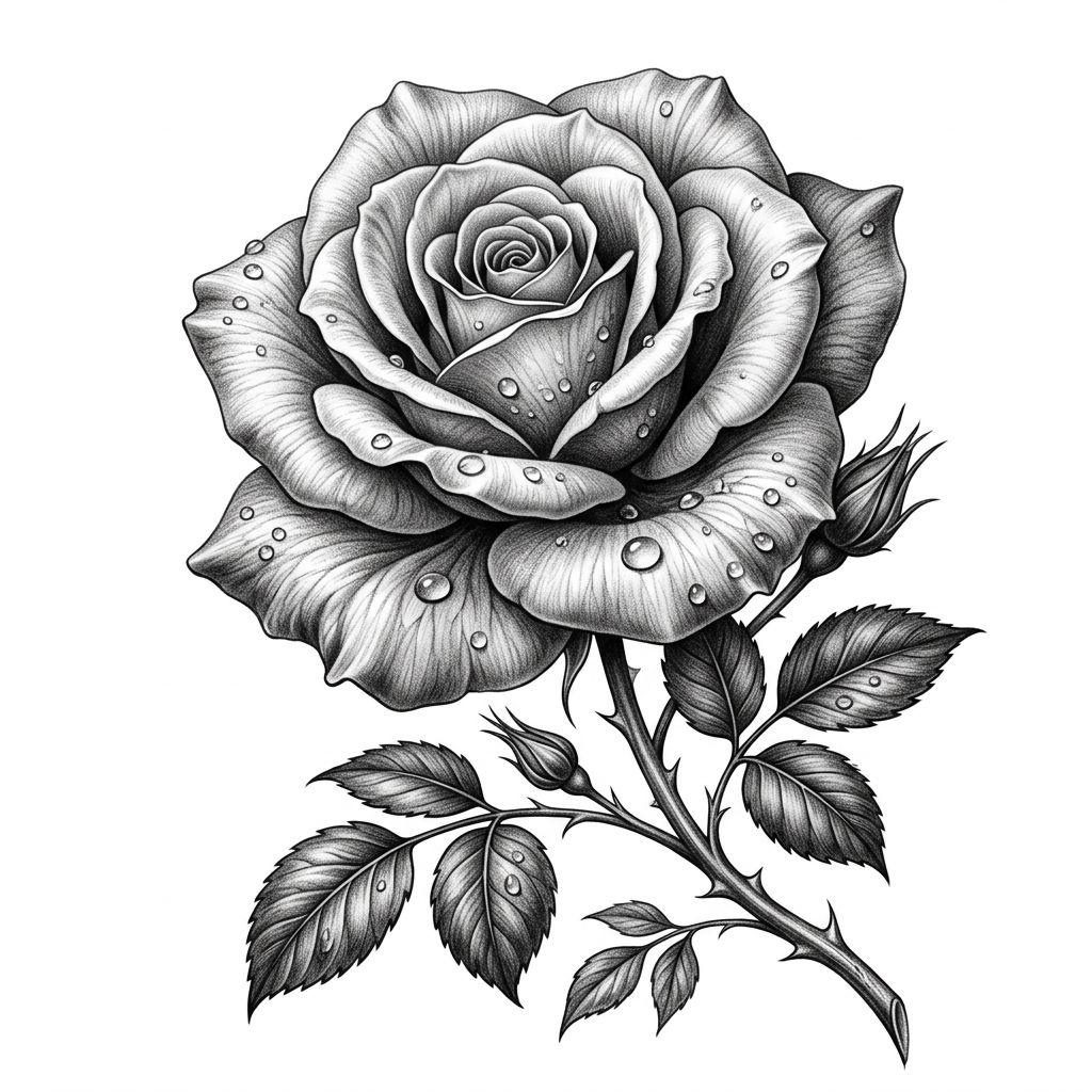 idée tatouage femme rose réaliste, design sur fond blanc