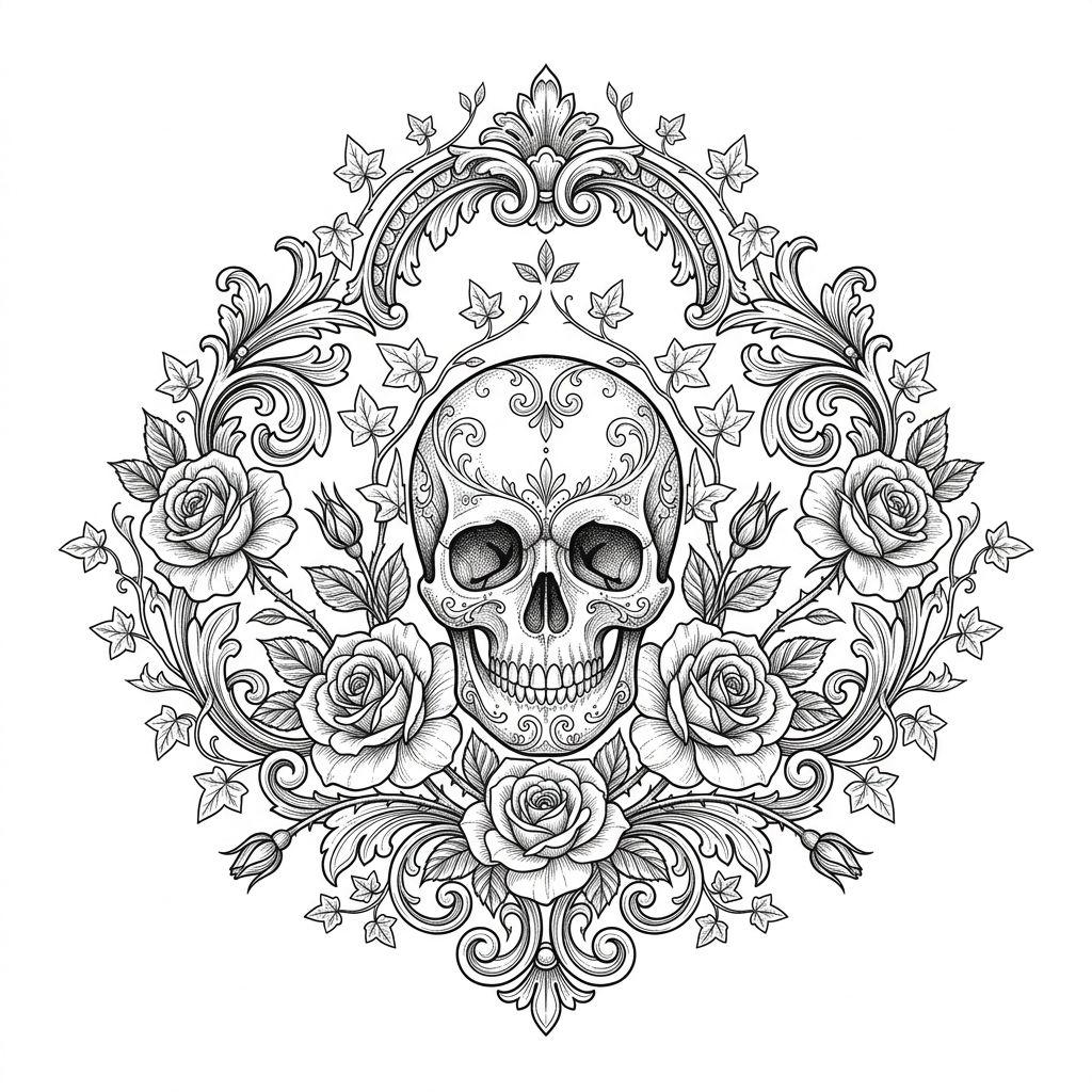 idée tatouage femme crâne fleuri, design sur fond blanc