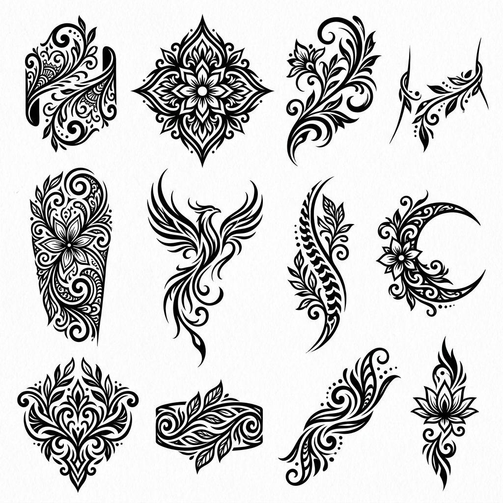 idée tatouage femme tribal moderne féminin, design sur fond blanc