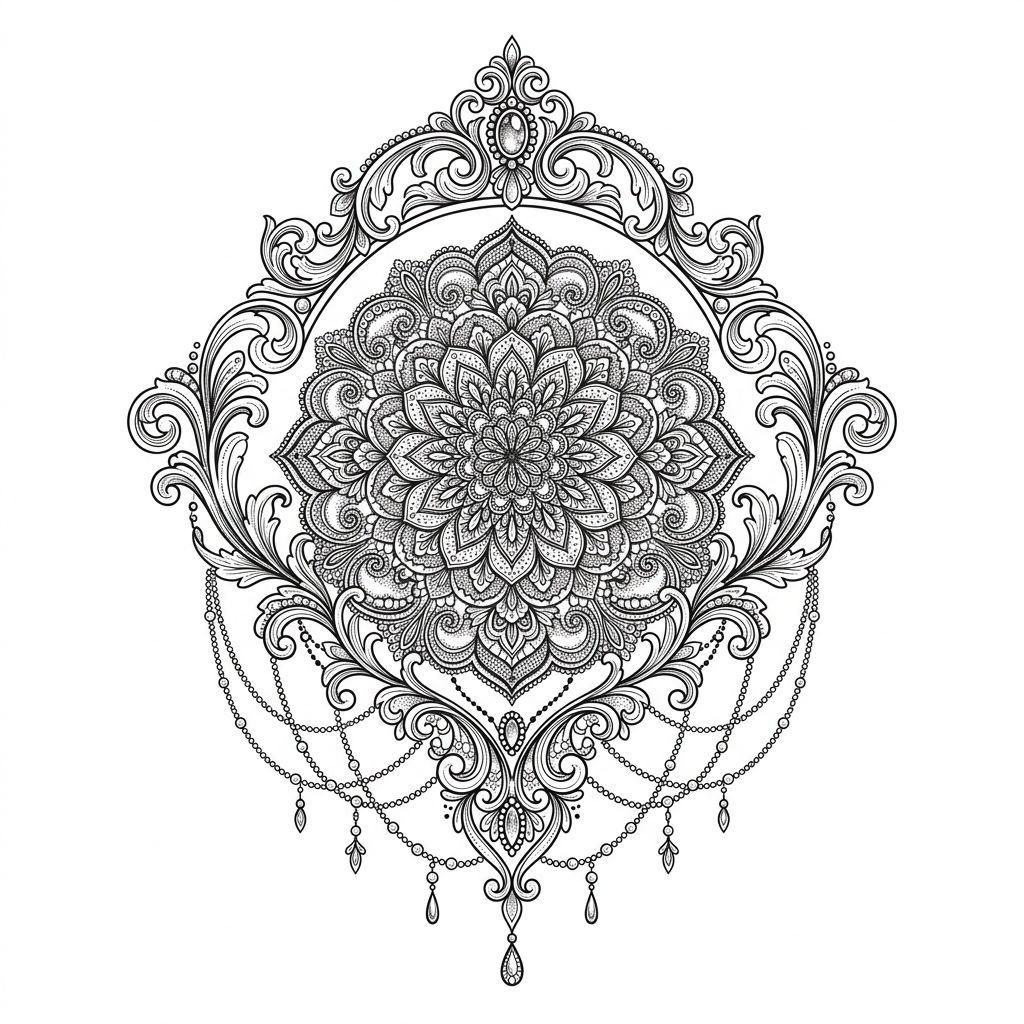idée tatouage femme mandala lace ornemental, design sur fond blanc
