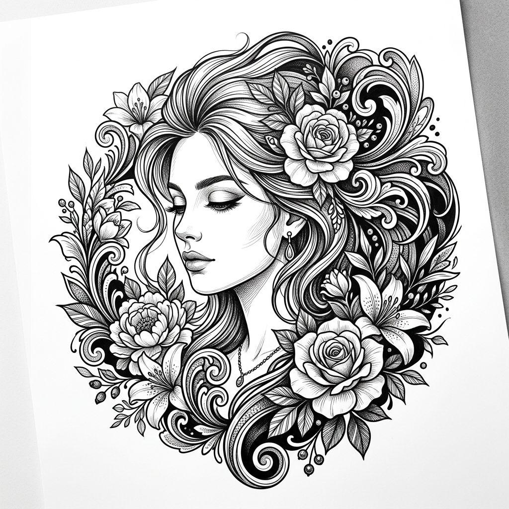 idée tatouage femme femme illustrative premium, design sur fond blanc