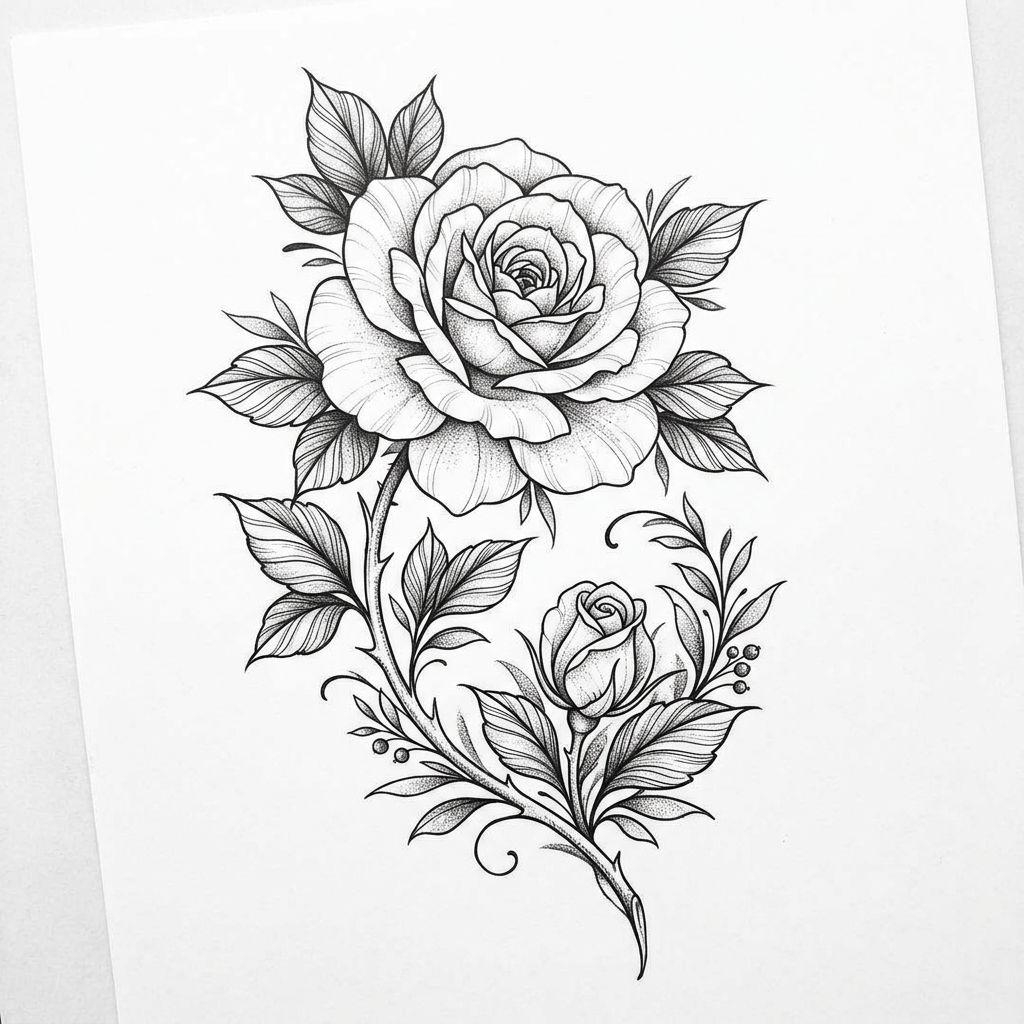 idée tatouage mère et fils fleurs mère et enfant, design sur fond blanc