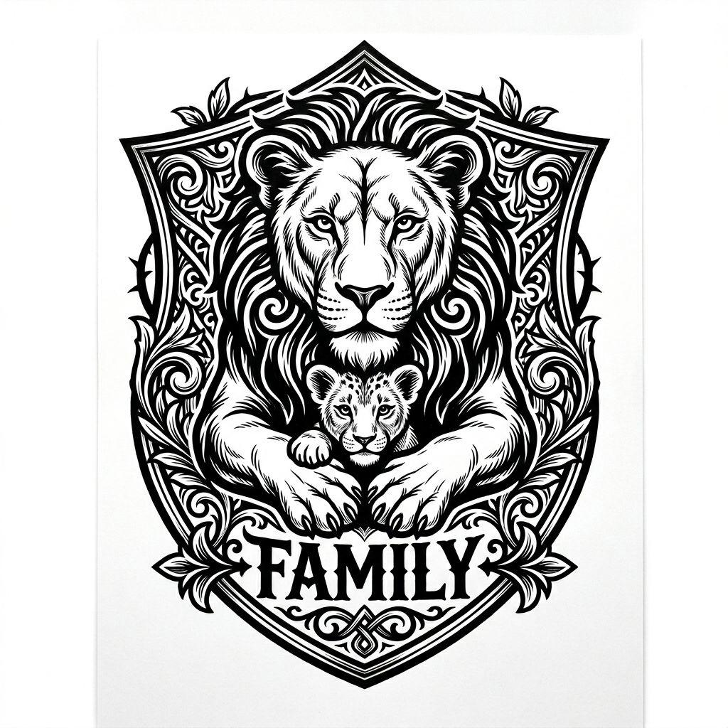 idée tatouage mère et fils lionne et lionceau, design sur fond blanc