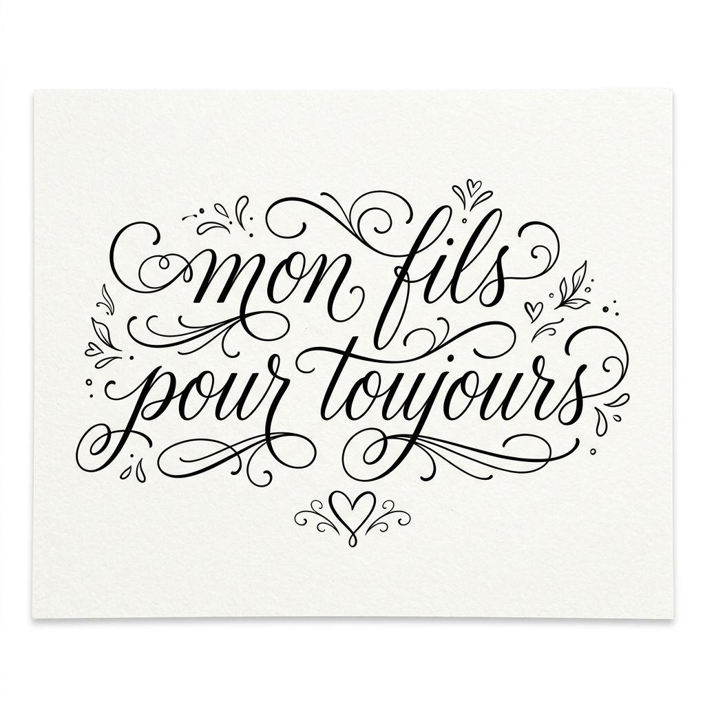 idée tatouage mère et fils lettrage mon fils pour toujours, design sur fond blanc