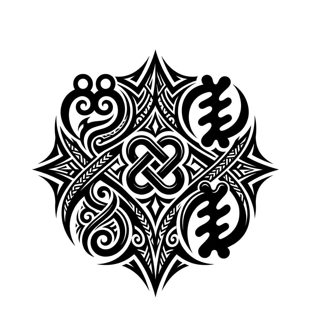 idée tatouage mère et fils symbole adinkra tribal, design sur fond blanc