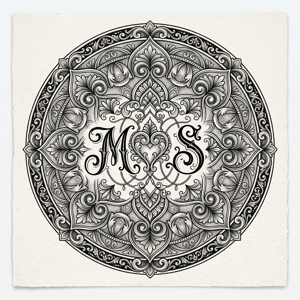 idée tatouage mère et fils mandala m et s, design sur fond blanc