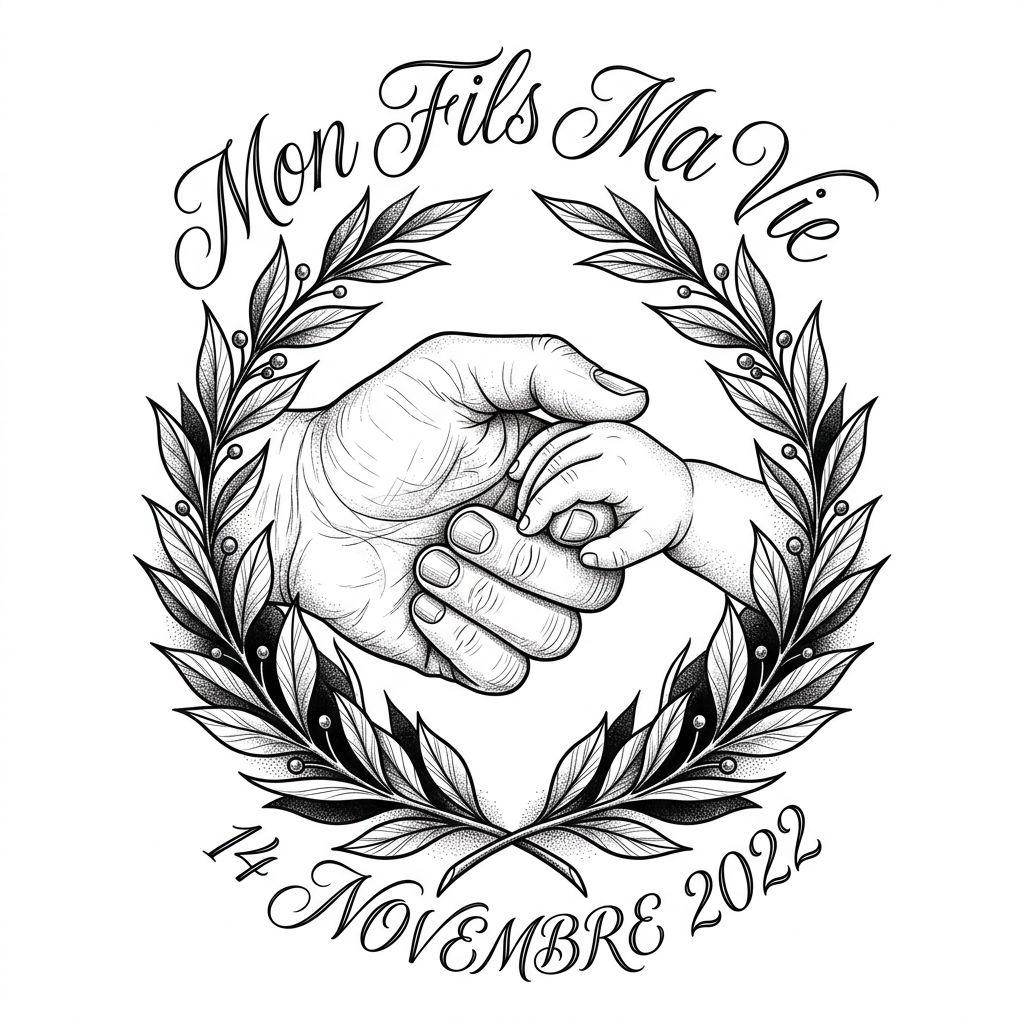 idée tatouage mère et fils mains premium mon fils ma vie, design sur fond blanc
