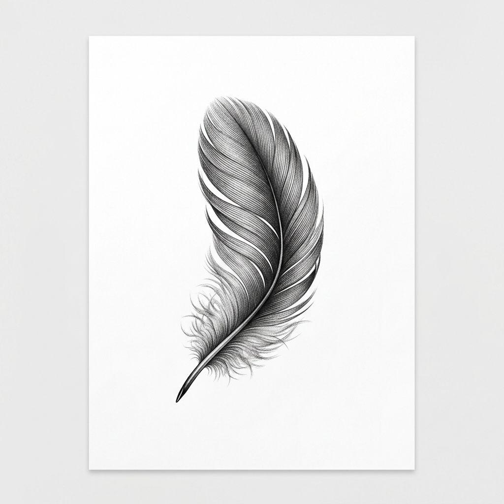 idée tatouage pied plume micro-réaliste, design sur fond blanc