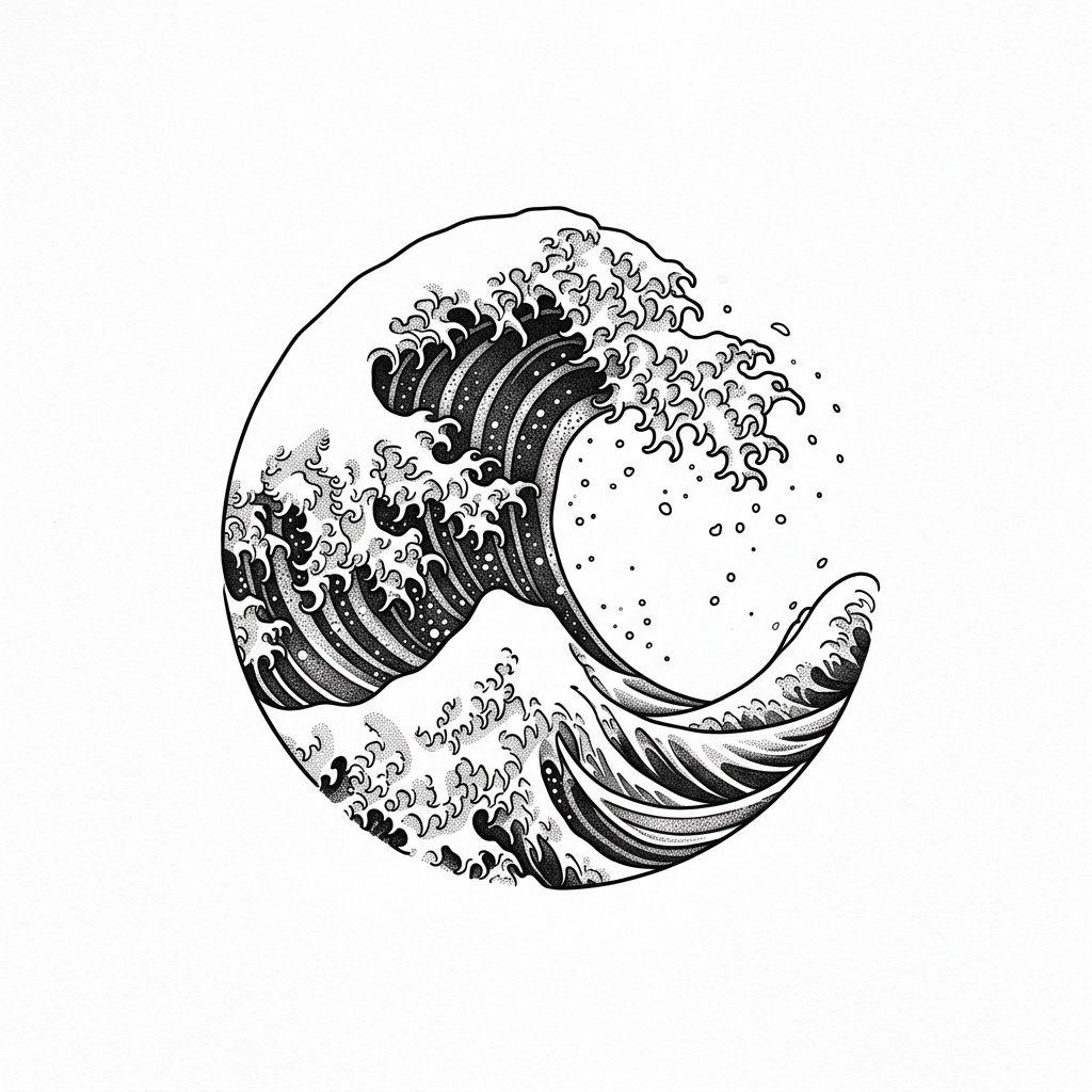 idée tatouage pied vague japonaise, design sur fond blanc