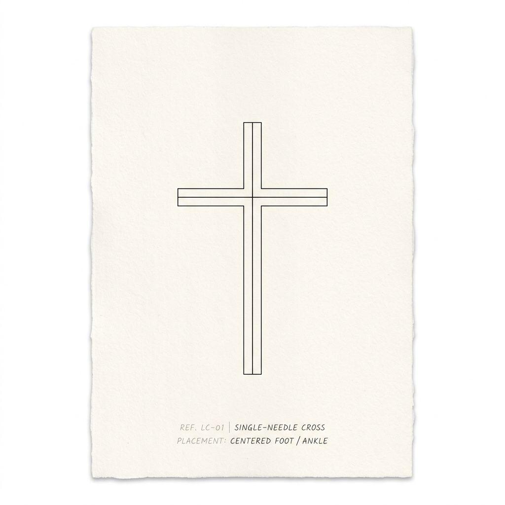 idée tatouage pied croix spirituelle, design sur fond blanc