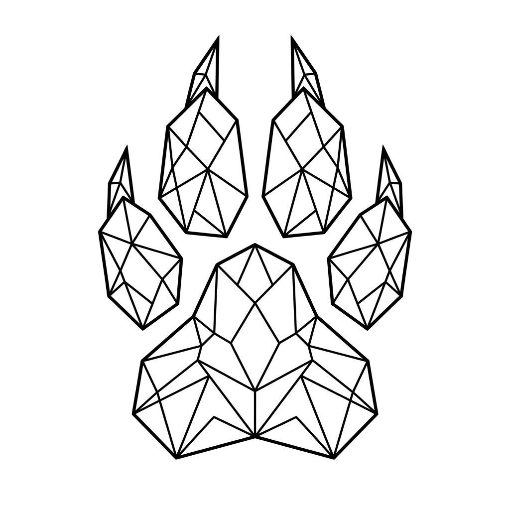 idée tatouage pied patte de loup géométrique, design sur fond blanc