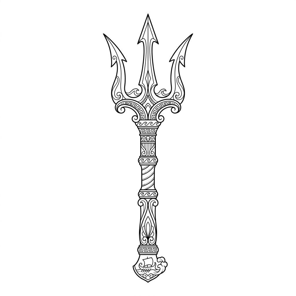 idée tatouage pied trident mythologique, design sur fond blanc