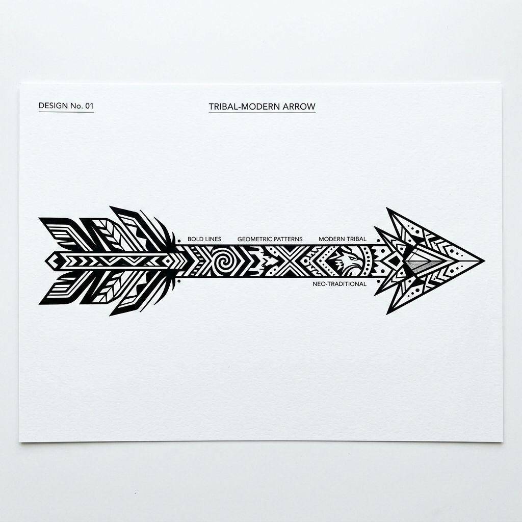 idée tatouage pied flèche tribal, design sur fond blanc
