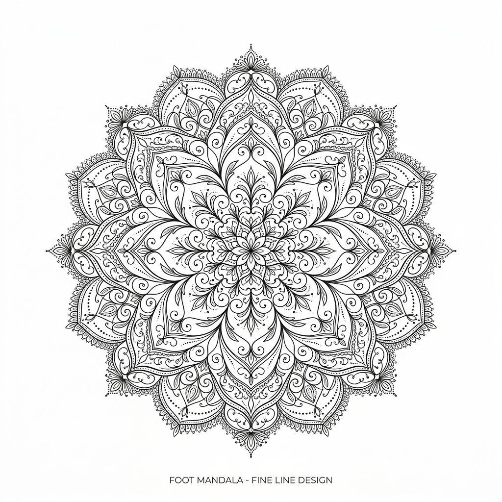 idée tatouage pied mini mandala, design sur fond blanc