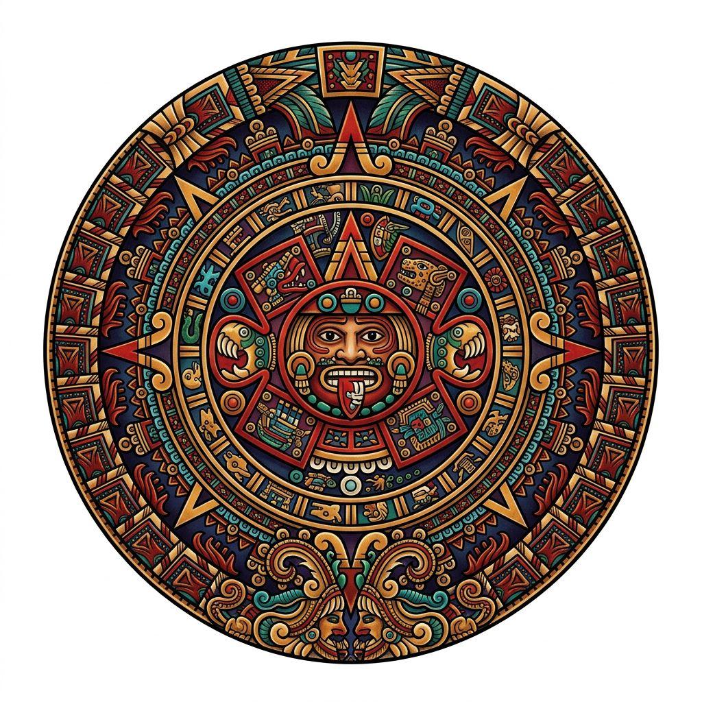 idée tatouage soleil soleil aztèque néo-traditionnel, design sur fond blanc