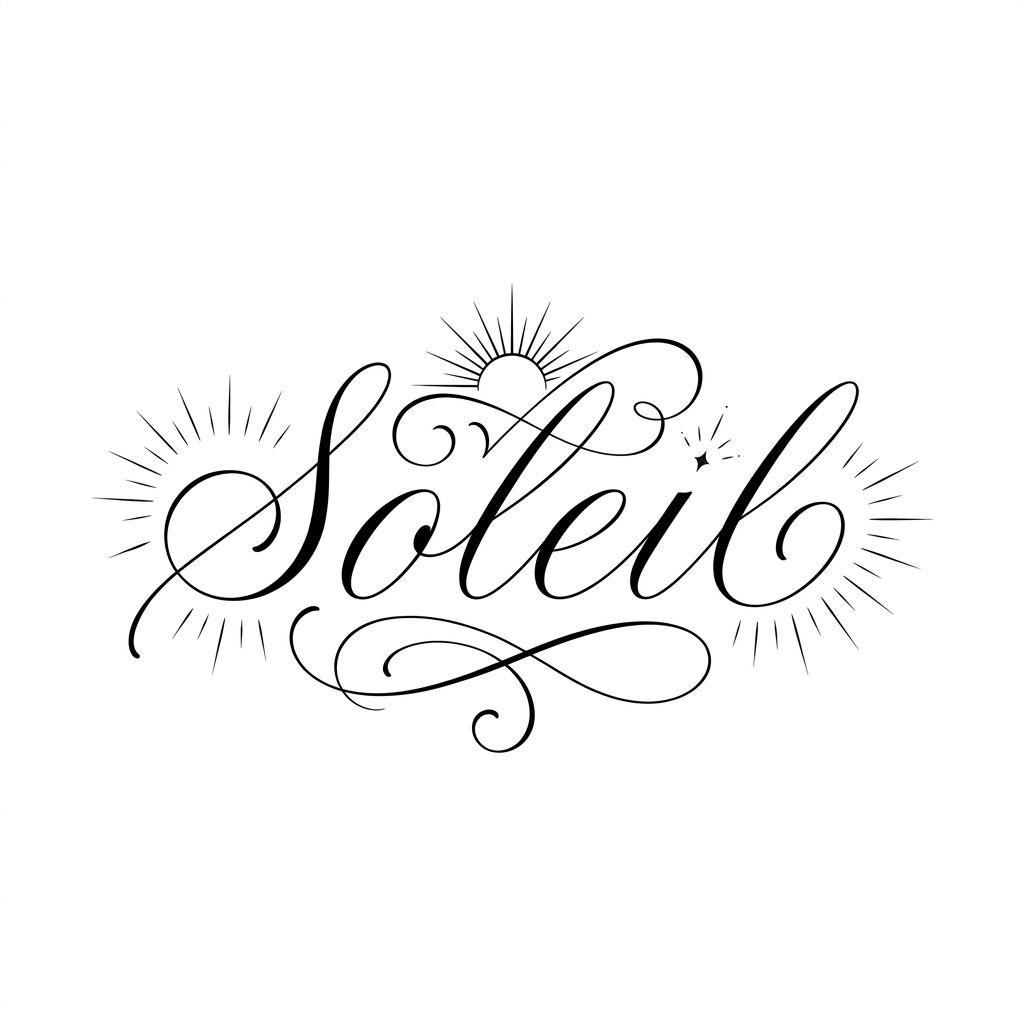 idée tatouage soleil lettrage soleil cursive, design sur fond blanc