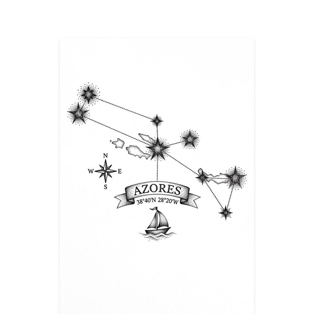 idée tatouage voyage constellation dotwork, design sur fond blanc