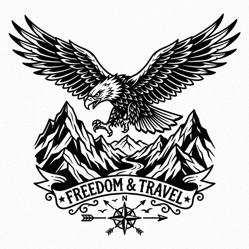 idée tatouage voyage aigle puissant blackwork, design sur fond blanc