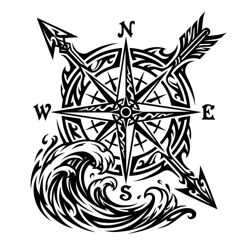 idée tatouage voyage tribal voyageur, design sur fond blanc