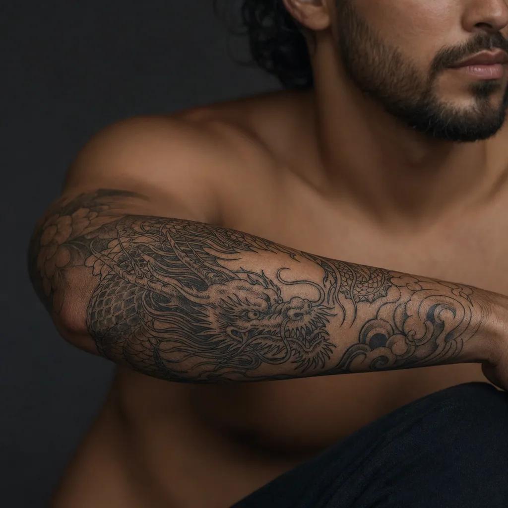 idée tatouage avant-bras dragon japonais, photo réaliste sur peau