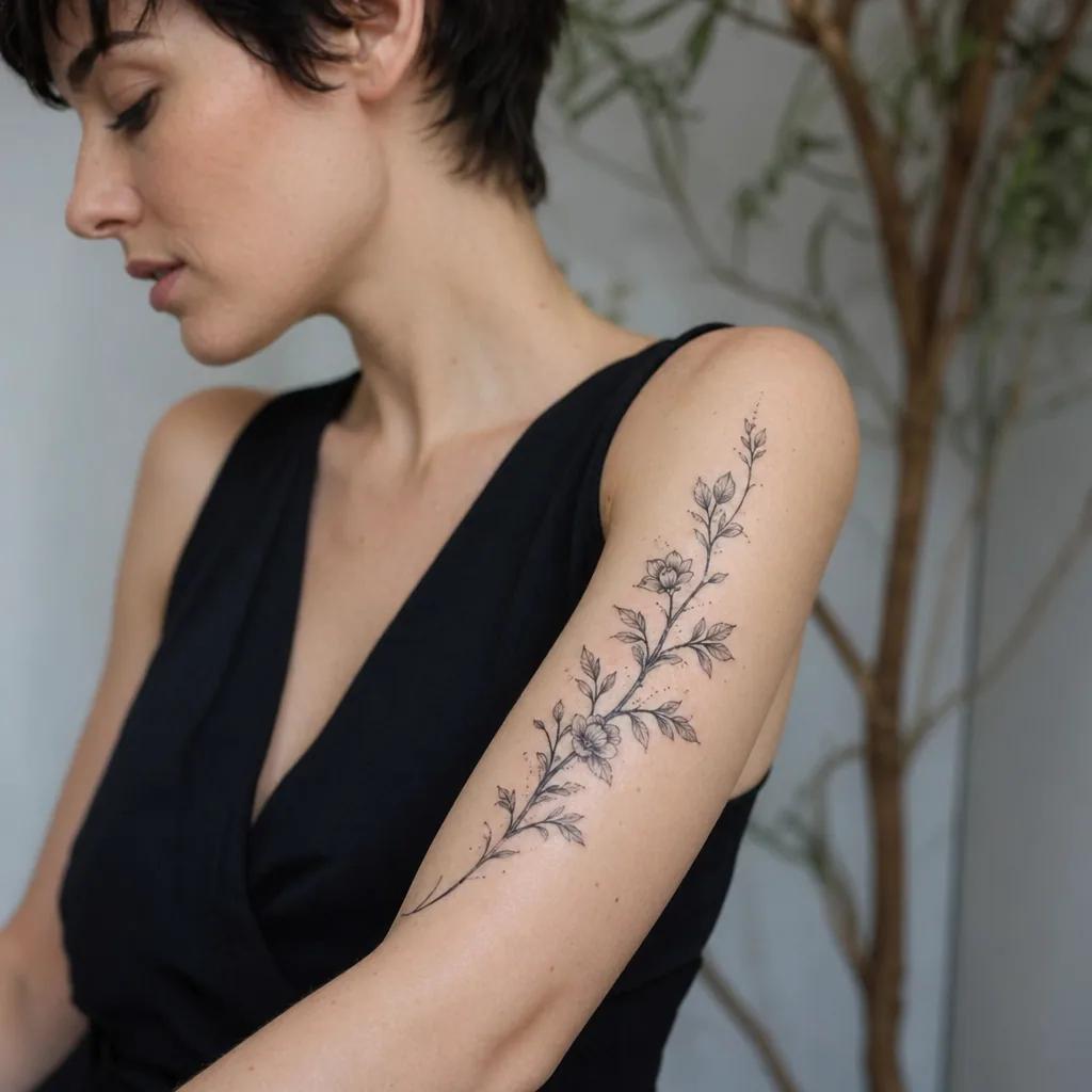 idée tatouage avant-bras branche florale, photo réaliste sur peau