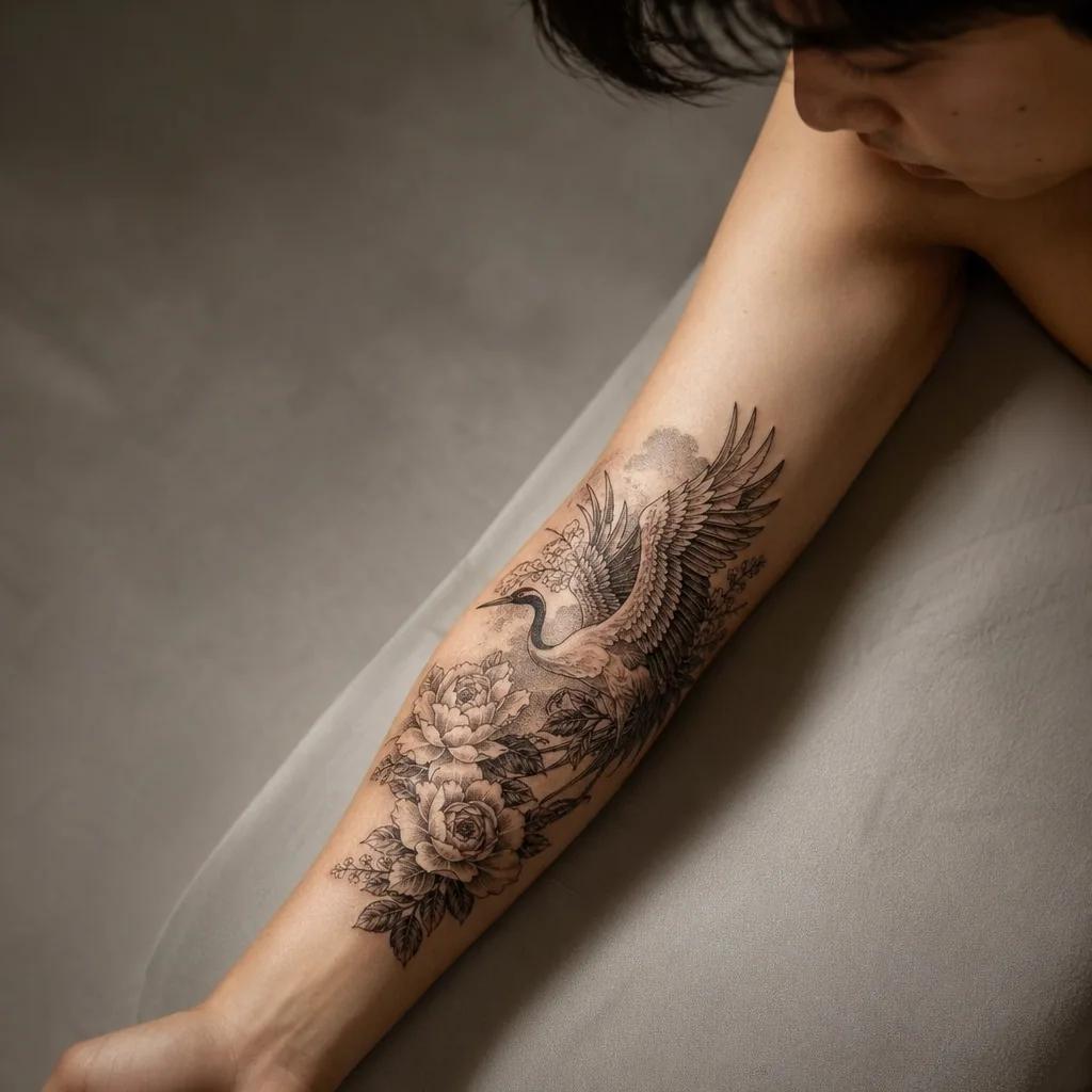 idée tatouage avant-bras crâne et roses, photo réaliste sur peau