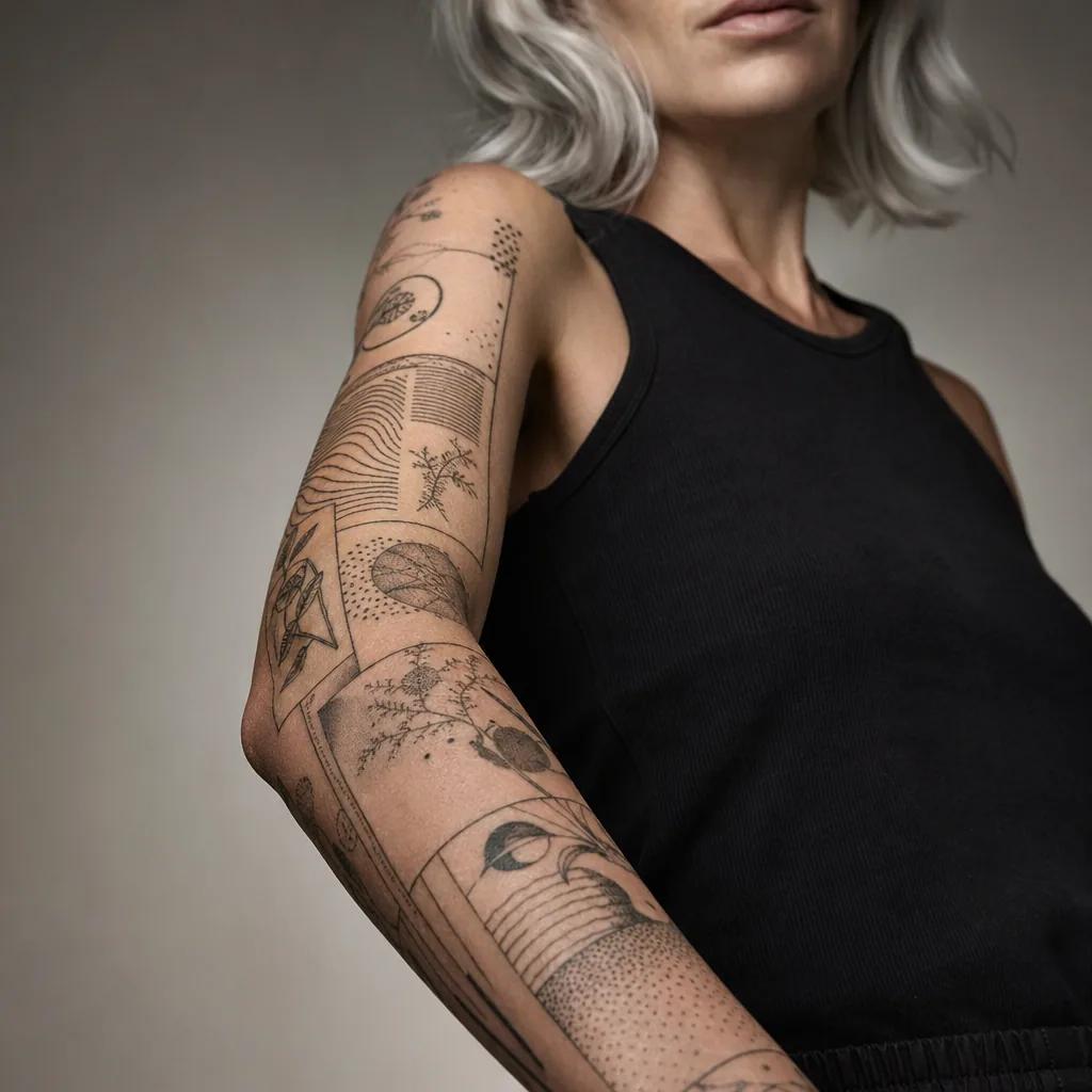 idée tatouage avant-bras patchwork avant-bras, photo réaliste sur peau