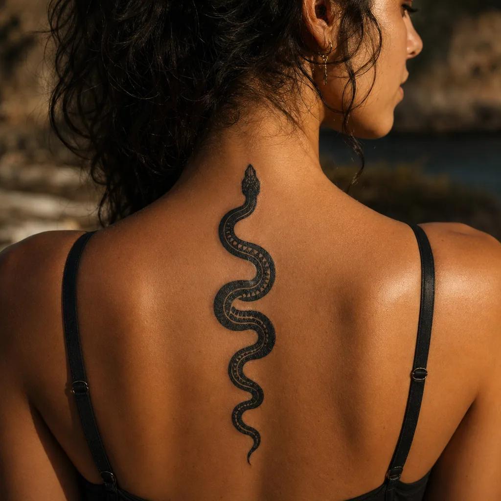 Tatouage serpent sur la colonne vertébrale, zone très douloureuse, échelle 7 sur 10
