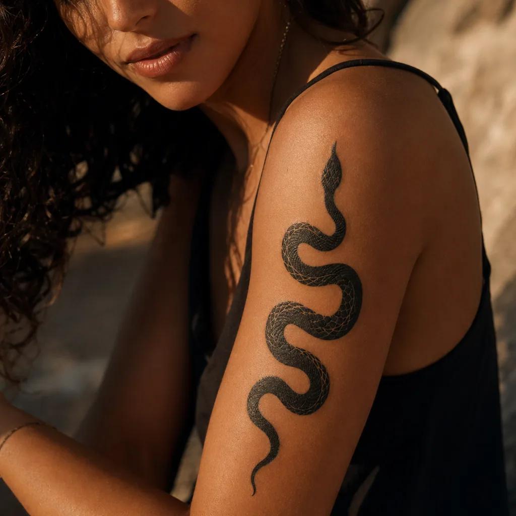 idée tatouage femme serpent blackwork, photo réaliste sur peau