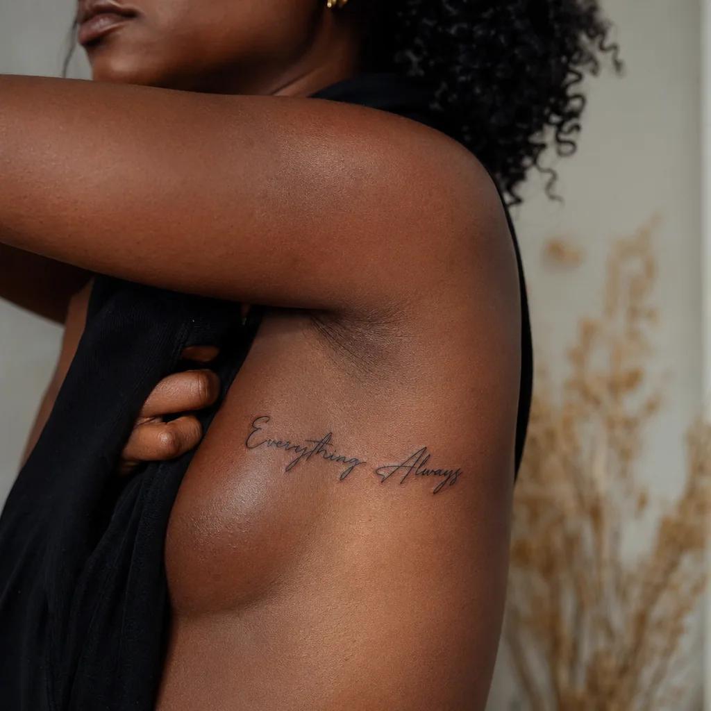 idée tatouage femme lettrage manuscrit, photo réaliste sur peau