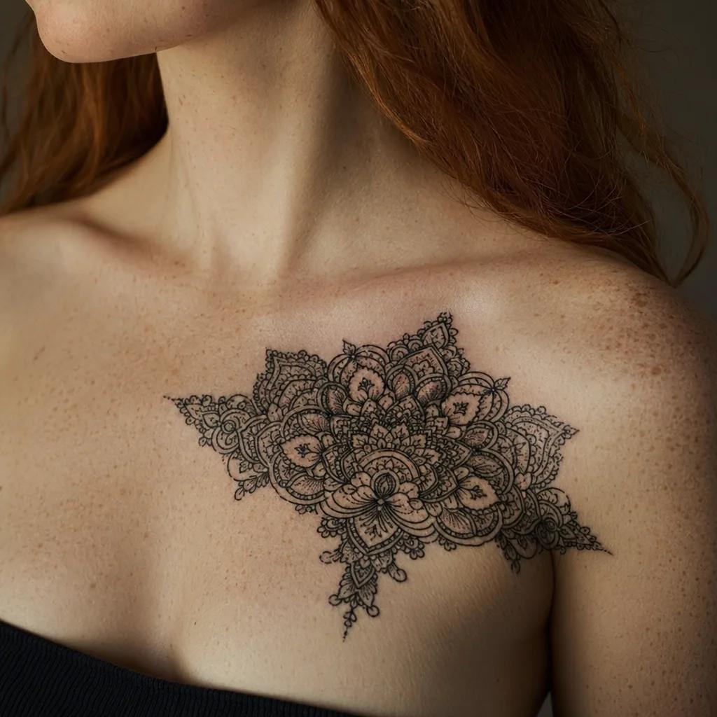 idée tatouage femme mandala lace ornemental, photo réaliste sur peau