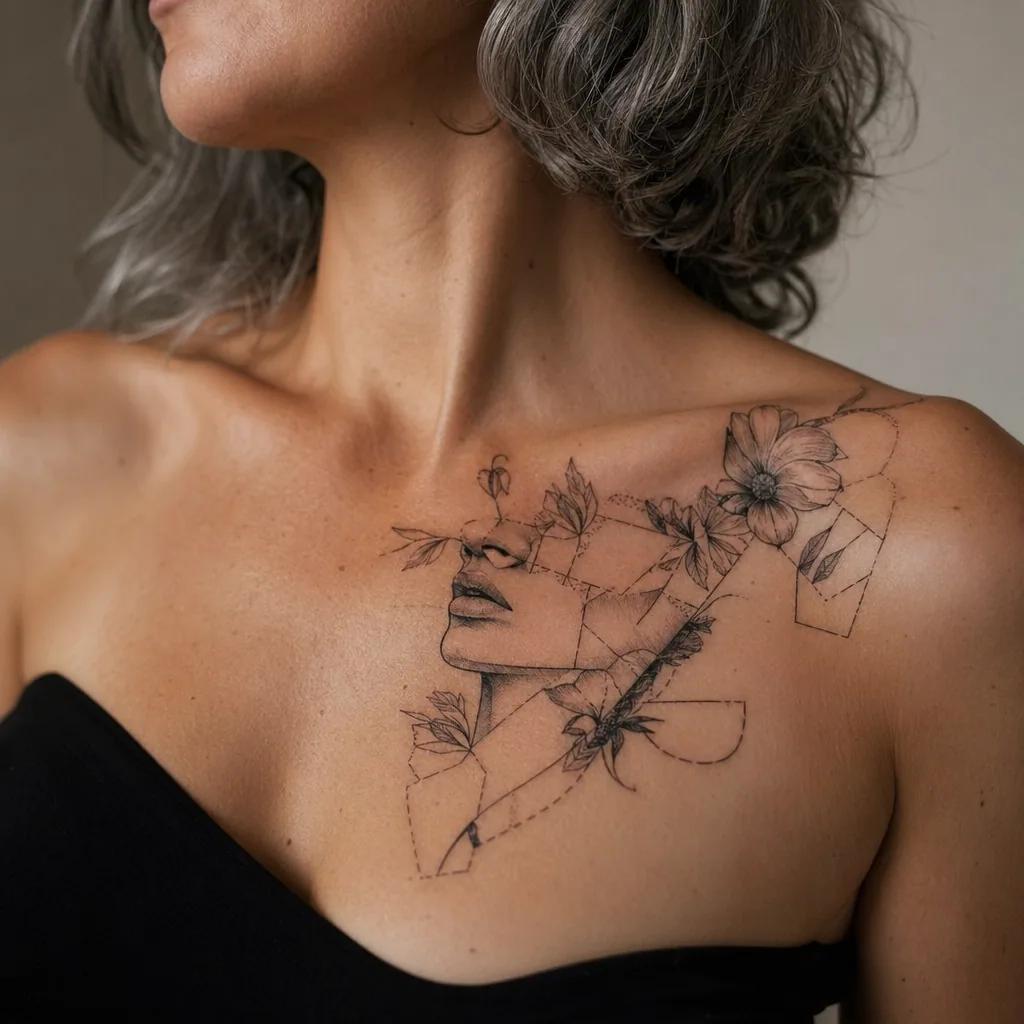idée tatouage femme patchwork flash féminin, photo réaliste sur peau