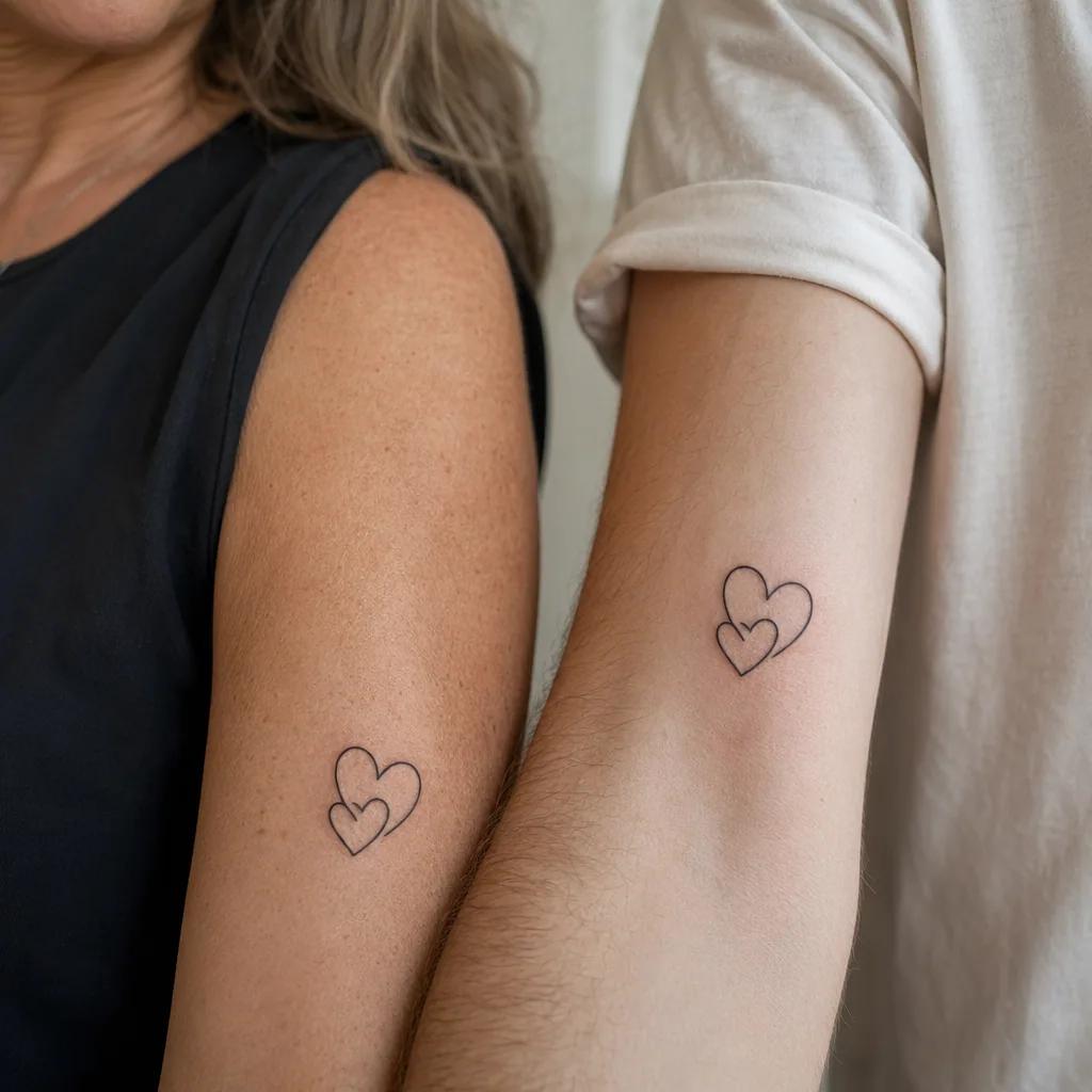 idée tatouage mère et fils cœurs mère-fils minimalistes, photo réaliste sur peau