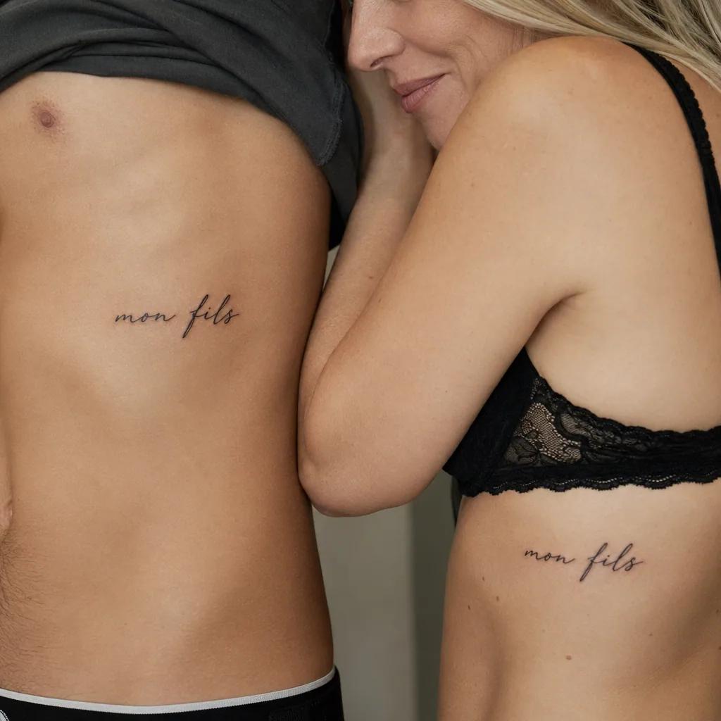 idée tatouage mère et fils lettrage mon fils pour toujours, photo réaliste sur peau