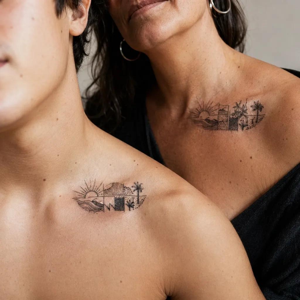 idée tatouage mère et fils patchwork famille flash, photo réaliste sur peau