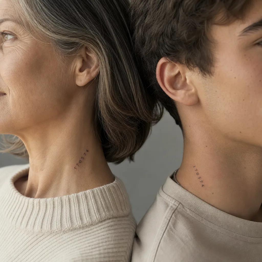 idée tatouage mère et fils date naissance fine line, photo réaliste sur peau