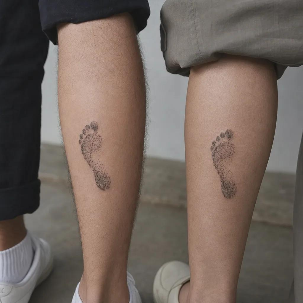idée tatouage mère et fils empreintes dotwork, photo réaliste sur peau