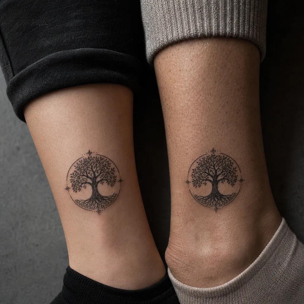 idée tatouage mère et fils arbre de vie spirituel, photo réaliste sur peau
