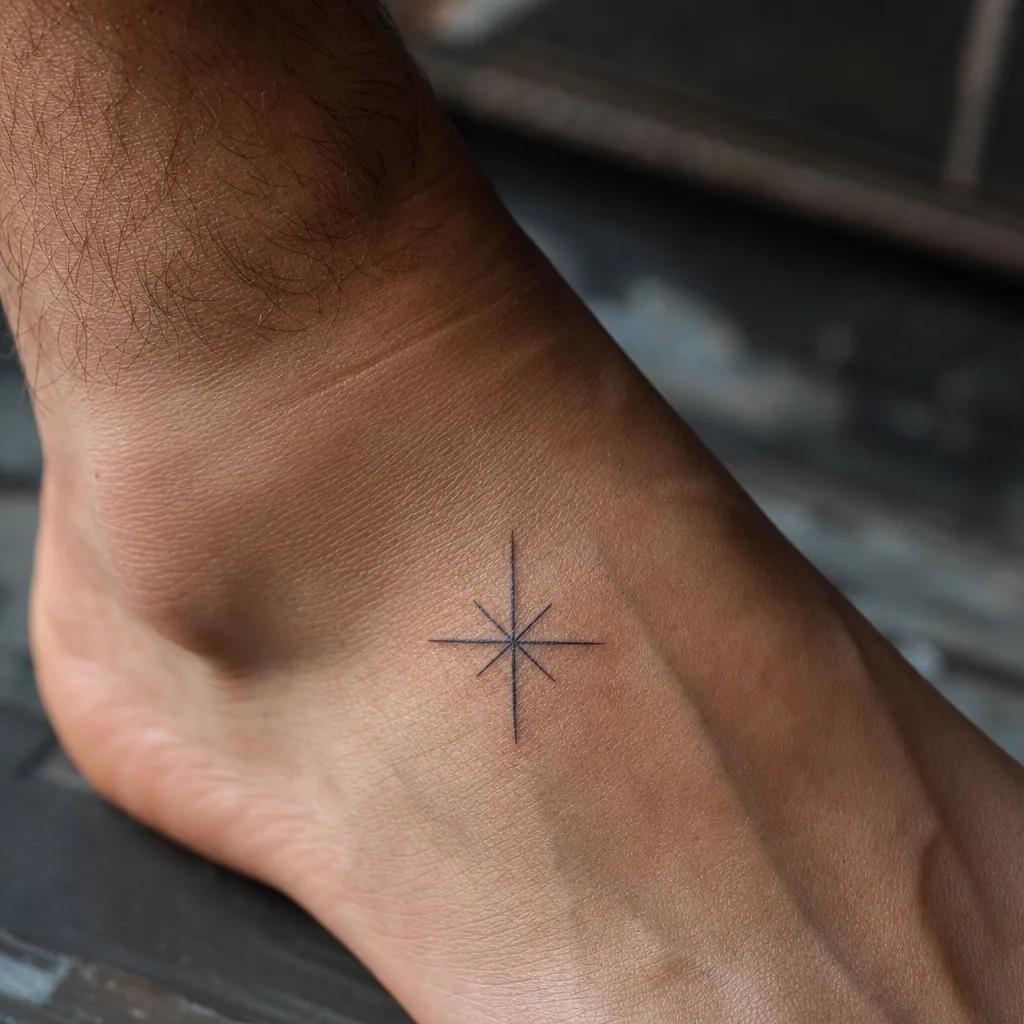 idée tatouage pied étoile minimaliste, photo réaliste sur peau
