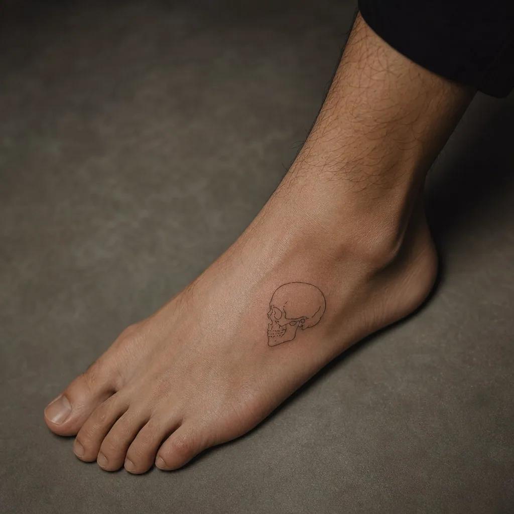 idée tatouage pied crâne minimaliste, photo réaliste sur peau
