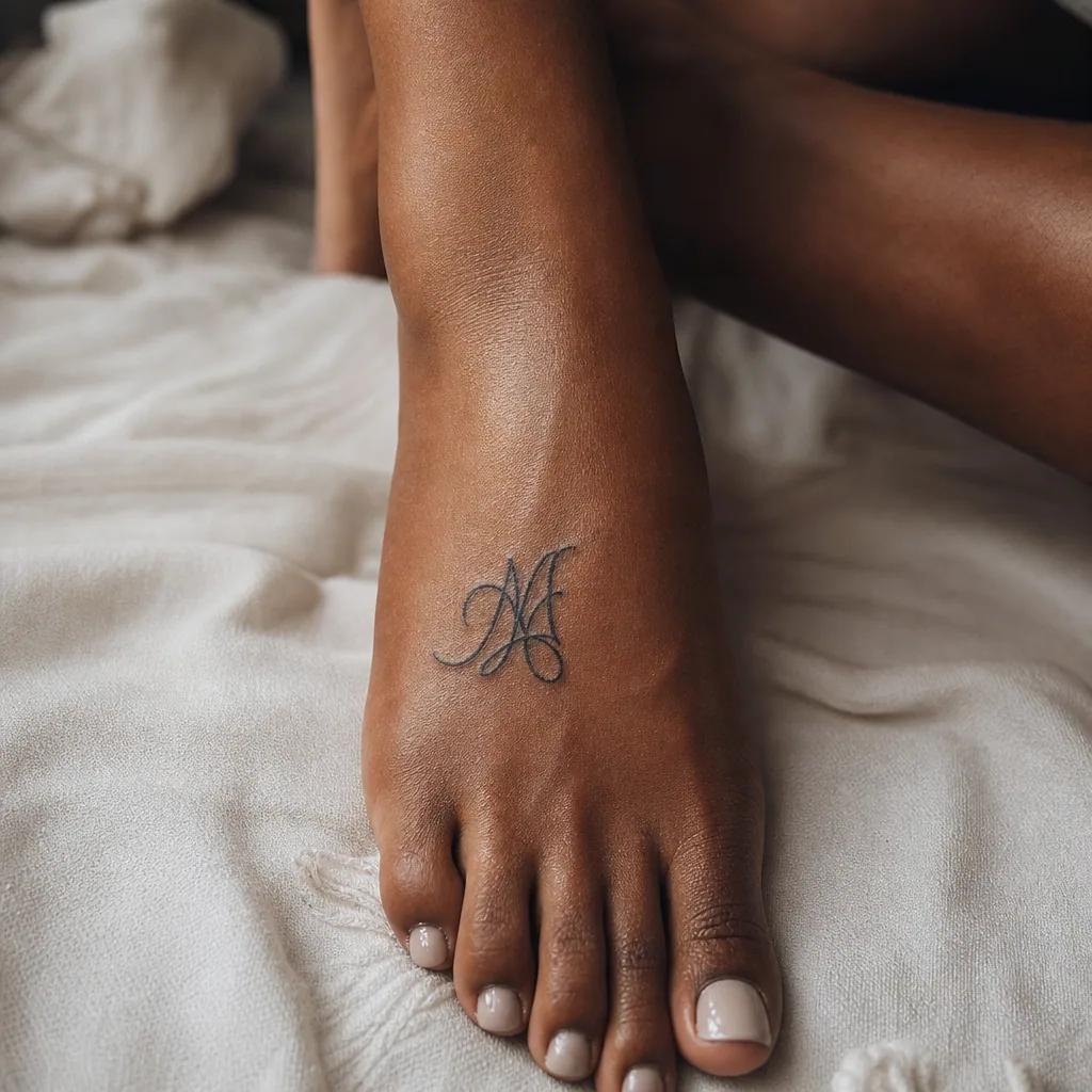 idée tatouage pied initiale lettrée, photo réaliste sur peau
