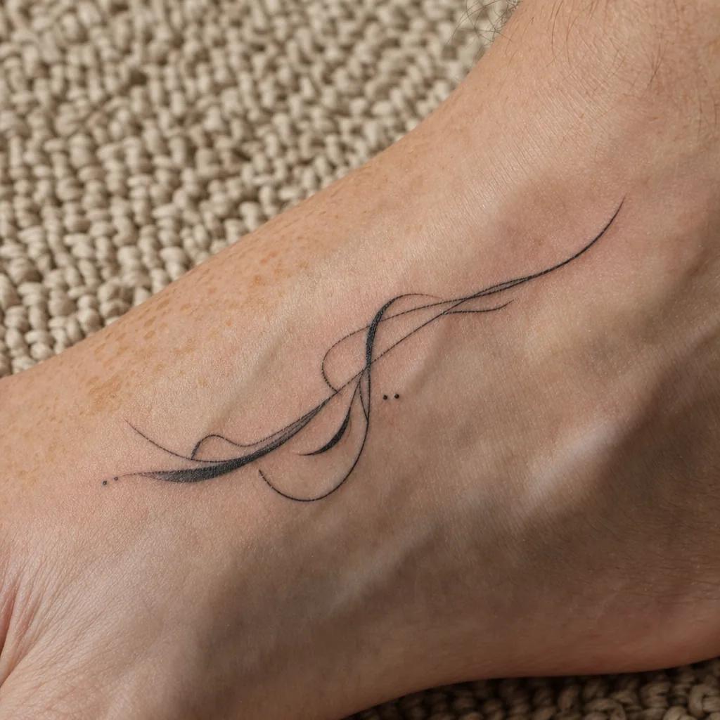 idée tatouage pied vague abstraite, photo réaliste sur peau