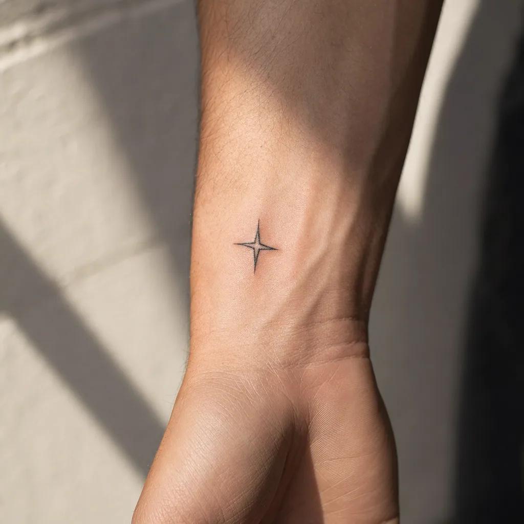 Mini tatouage étoile fine-line au poignet, exemple à 60-100 euros